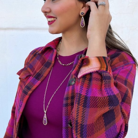 Kendra Scott Gold Payton Long in Bronze Veined Purple Turquoise, NWT - Picture 4 of 7